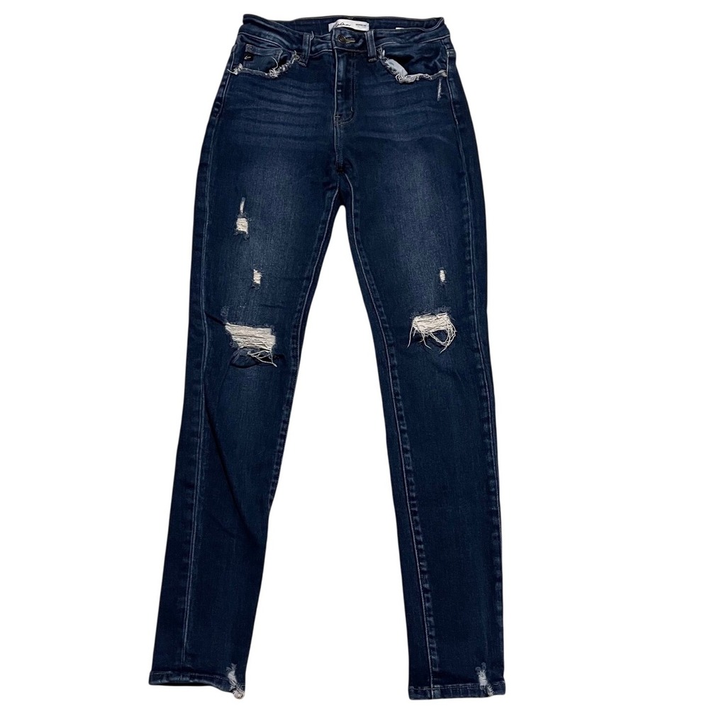 KanCan Jeans Womens 27 Blue Distressed Raw Hem Skinny Stretch Denim High Rise